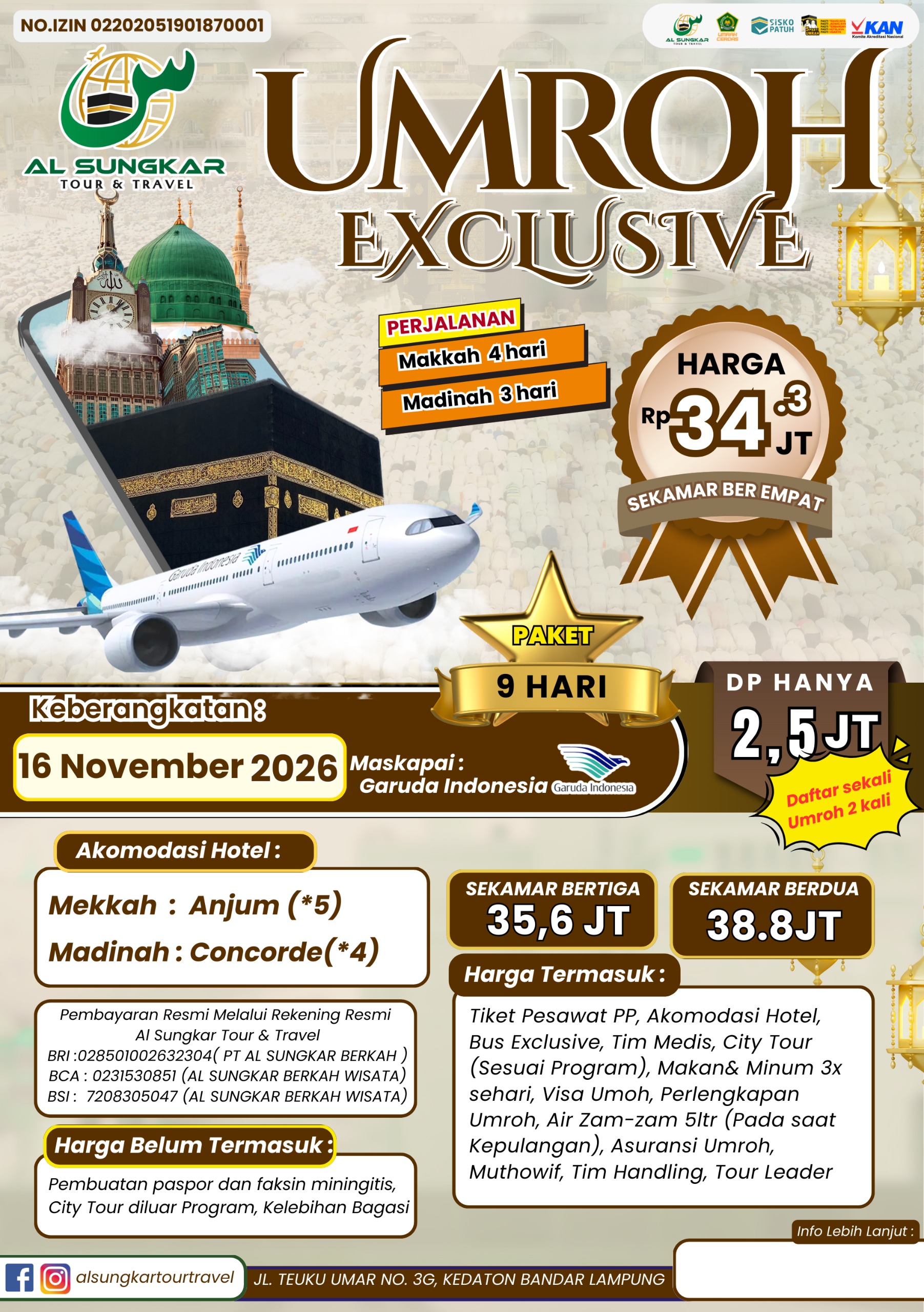 UMROH 16 NOVEMBER START LAMPUNG